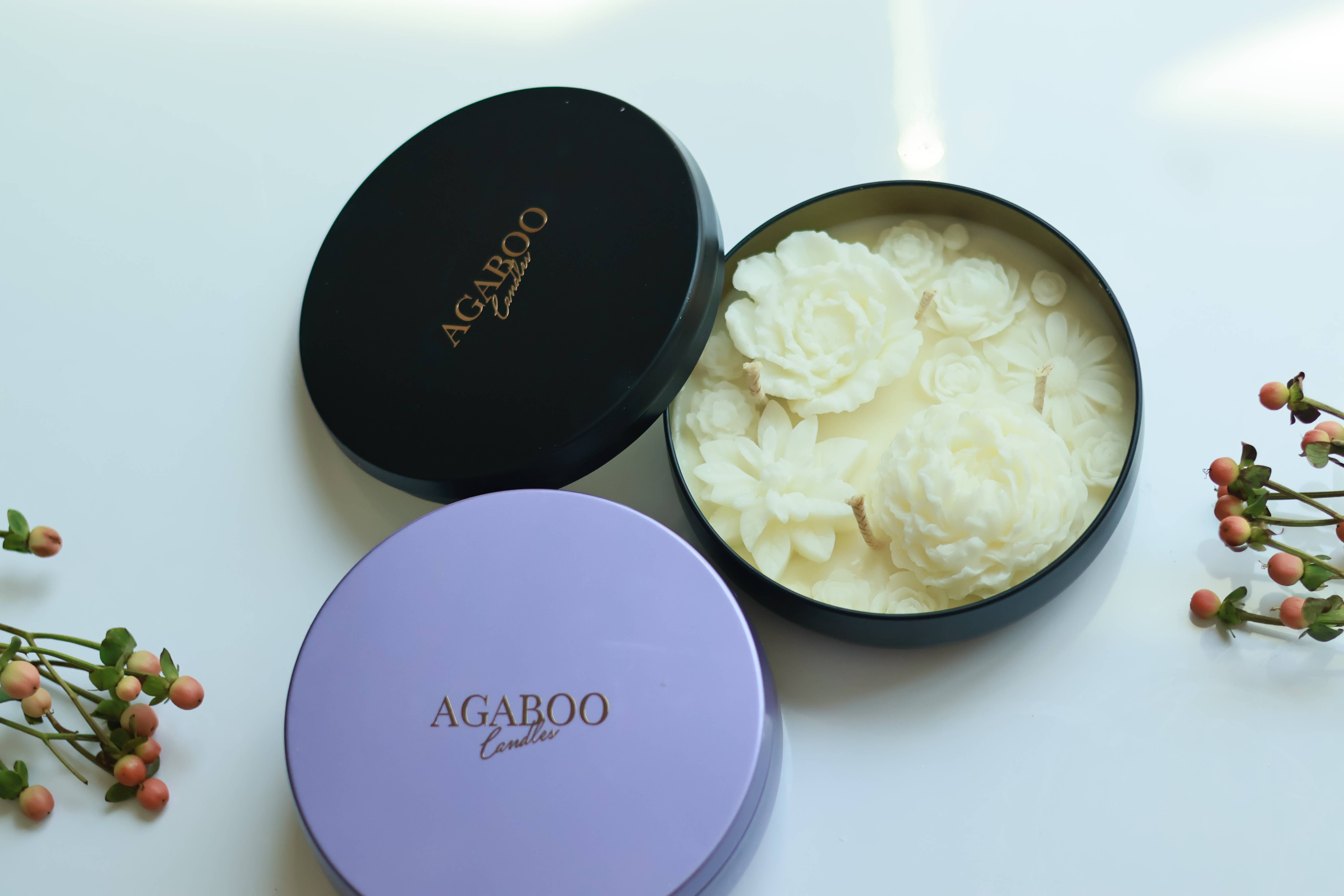 Agaboo Candle – Großhandel Kerze im Glas / gefüllte Kerze – Handgefertigte Flower Blossom Kerze 340 g (12 oz), 2x14 cm – Metallbehälter2