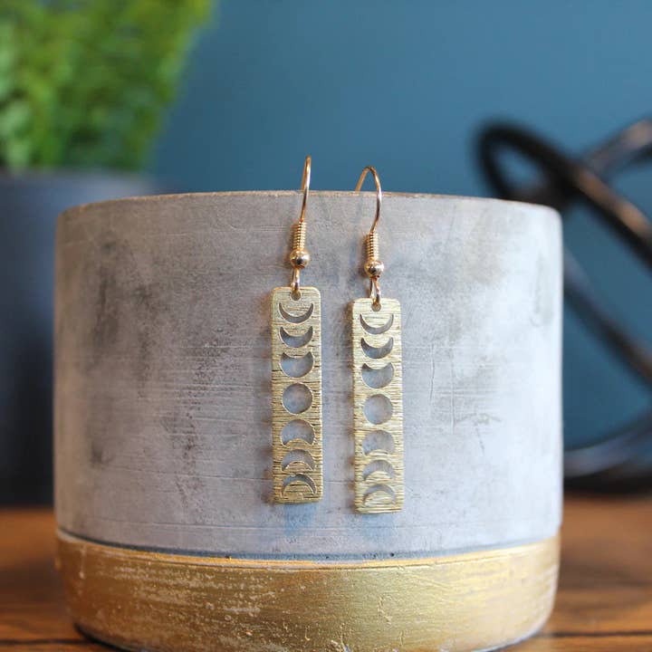 Gypsy Soul - Wholesale Dangle Earrings - Celestial Moon Phase Bar Earrings - 4 Pairs
