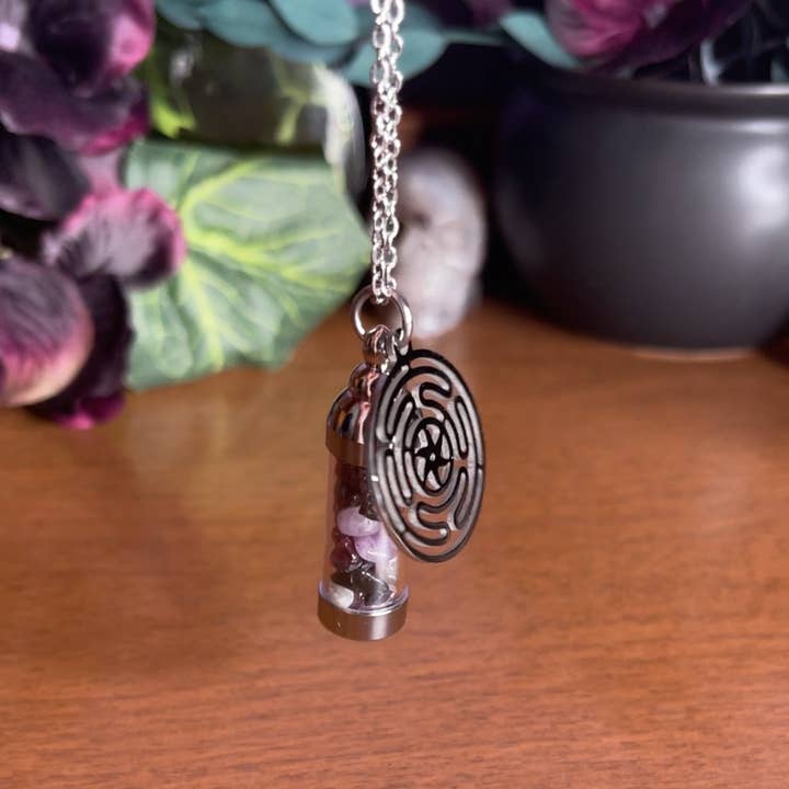 Moondust and Raven - Wholesale Pendant/Charm Necklace - Hecate Spell Jar Amulet Necklace, Witchy Crystal Jewelry
