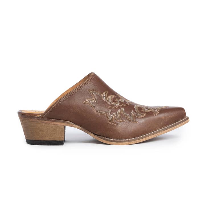 Ximena Ranch Mules in Chocolate Brown for wholesale by Myra Bag