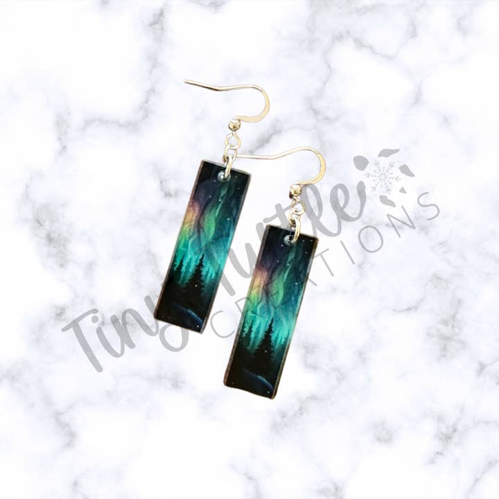 Tiny Turtle Creations - Wholesale Dangle Earrings - Alaska Aurora Tree Acrylic Bar Earrings1