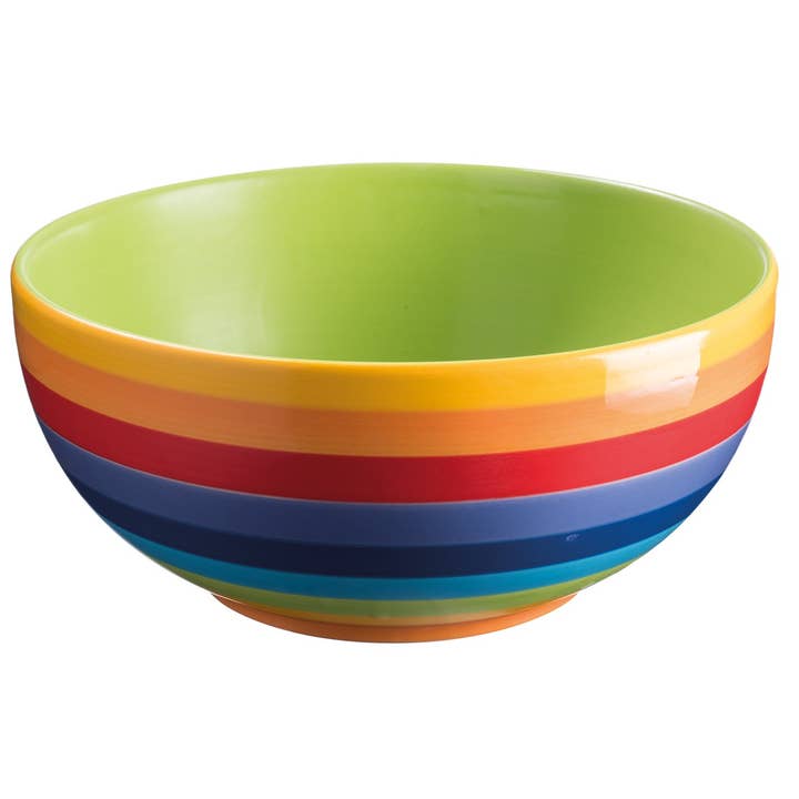 Namaste - Wholesale Salad Plate - Handpainted Rainbow Stripe Ceramic Salad Bowl