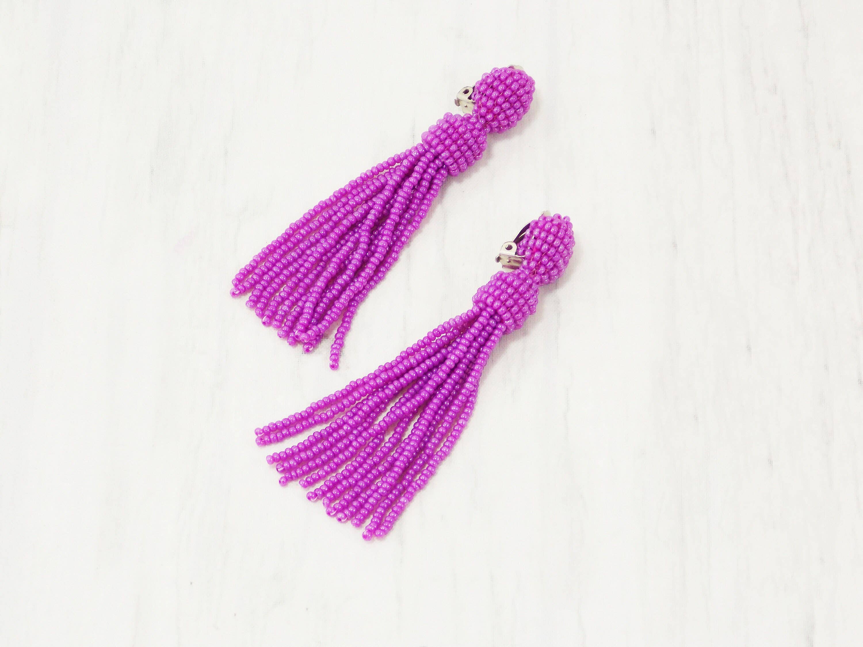 Ninolia - Wholesale Dangle Earrings - Pink Tassel Long Magenta Clip on for Prom or Evening Hot Dark Pink Earrings Fuchsia Bright Statement Non Pierced Dangle Comfortable 5 Inch5