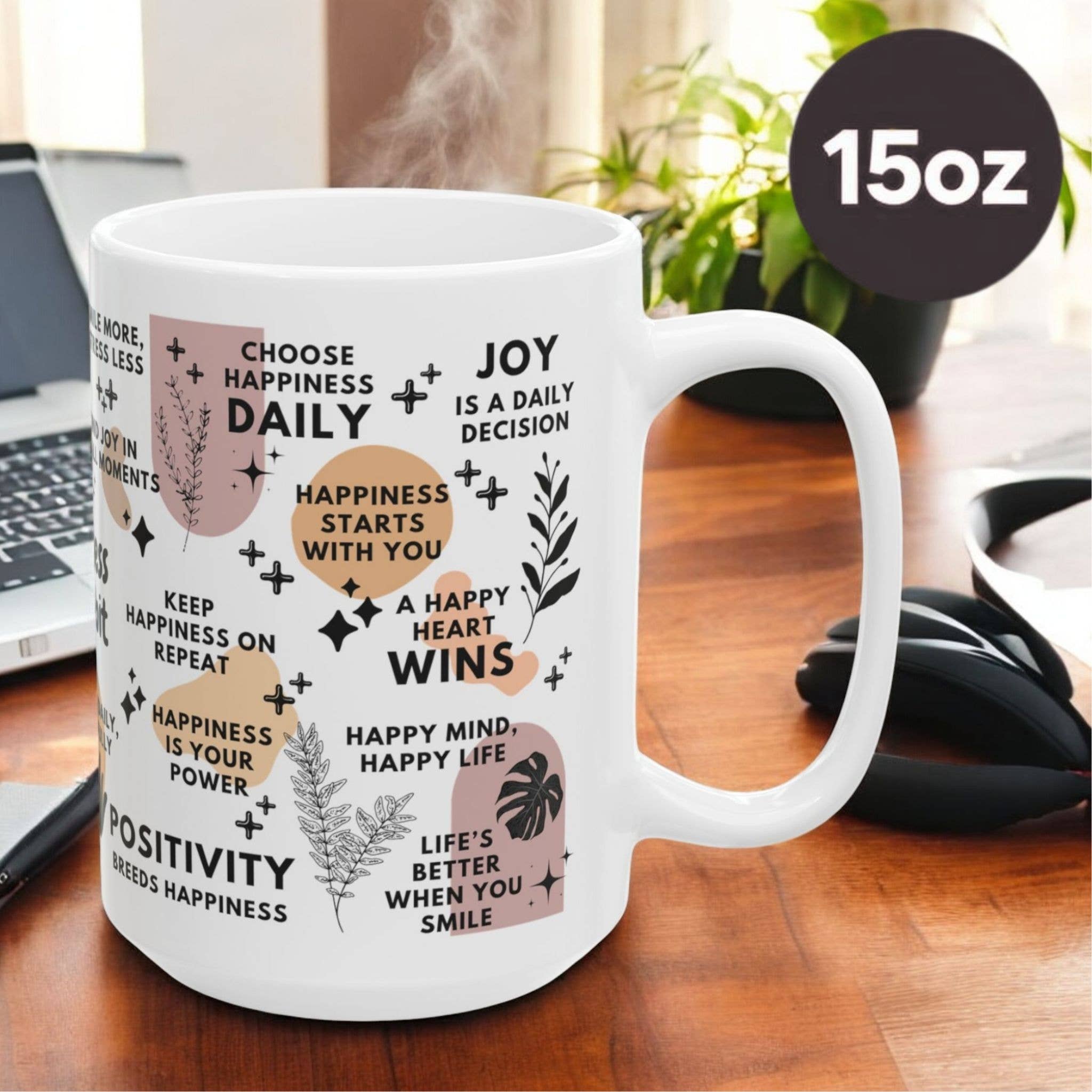 EMESLY - Wholesale Coffee Mug - Happiness Is a Habit Positive Energy Coffee Mug; 11oz/15oz5