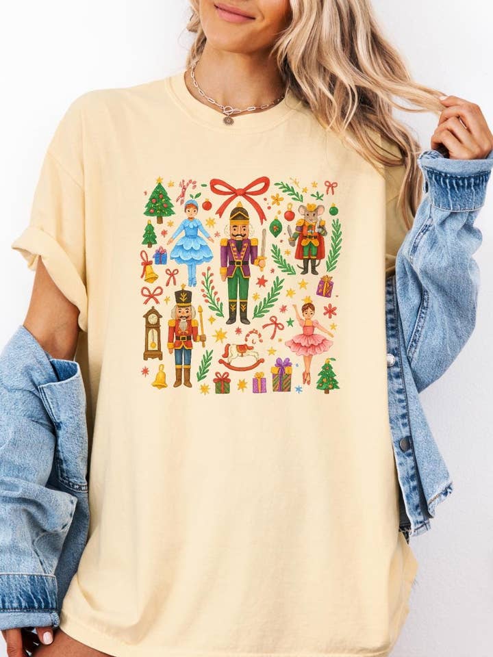 Glaime - Wholesale T-Shirt (Graphic) - Women's - Comfort Colors Christmas Nutcracker Shirt, Xmas Sweater1