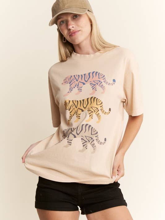 Beige THREE TIGERS GRAPHIC TEE for wholesale on Faire7