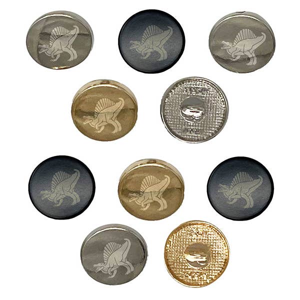 Sniggle Sloth - Wholesale Sewing Button/Snap - Spinosaurus Dinosaur 0.6" (15mm) Round Metal Shank Buttons for Sewing - Set of 104