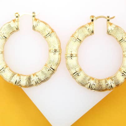 18K Gold Filled Thick Textured Latch Back Hoop Earrings for wholesale by MIA Jewelry