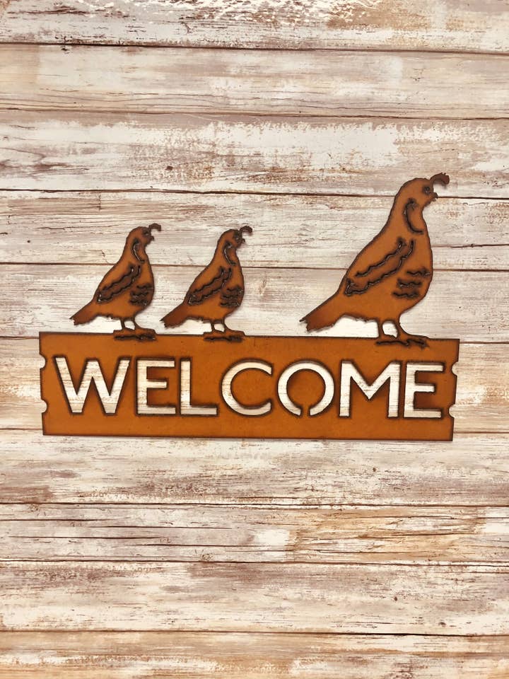 Quail Family Southwest Horizontal Welcome Sign for wholesale by Universal Ironworks USA