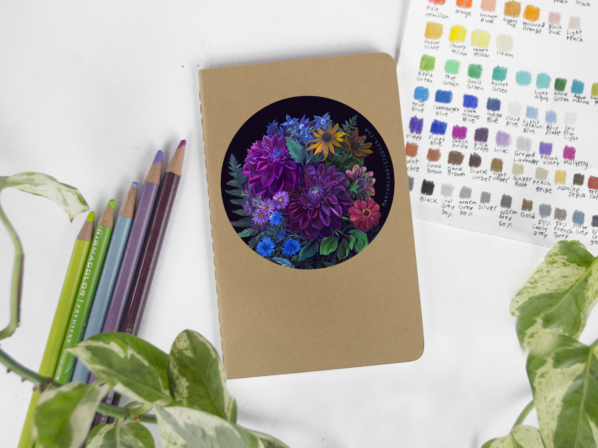 Marigold Art Studios - Wholesale Sticker - Moody Dark Floral Dahlias Sticker1