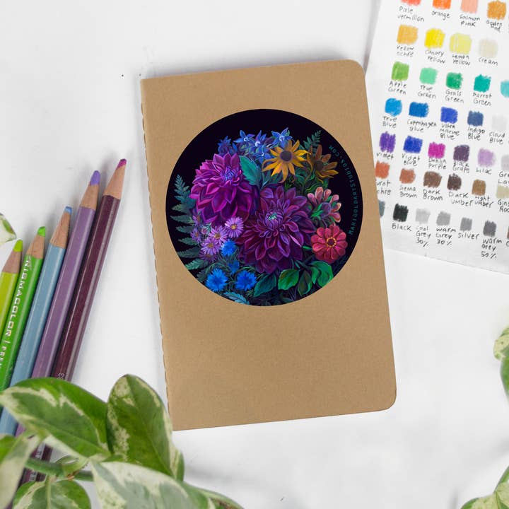 Marigold Art Studios - Wholesale Sticker - Moody Dark Floral Dahlias Sticker1