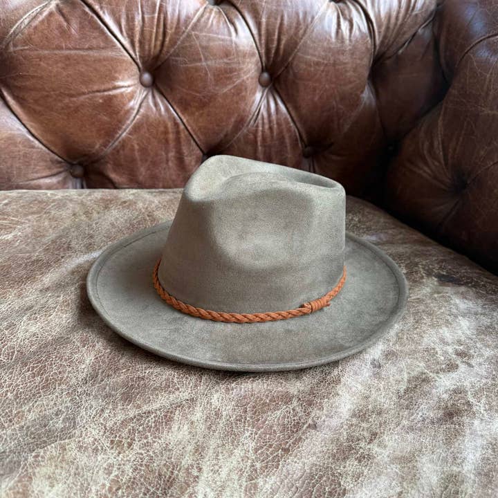 Queens INC - Wholesale Hat Accessory - Women's - Stiff Brim Rancher in Suede Hat W/ Braided Suede Belt16