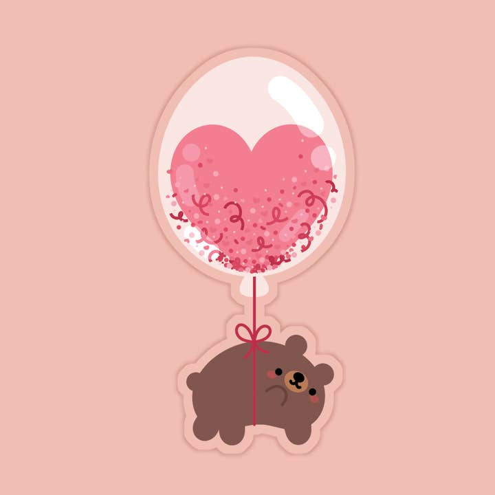 Bear with Balloon Vinyl Sticker | Valentine's Day Sticker for wholesale by Laura Illustrates