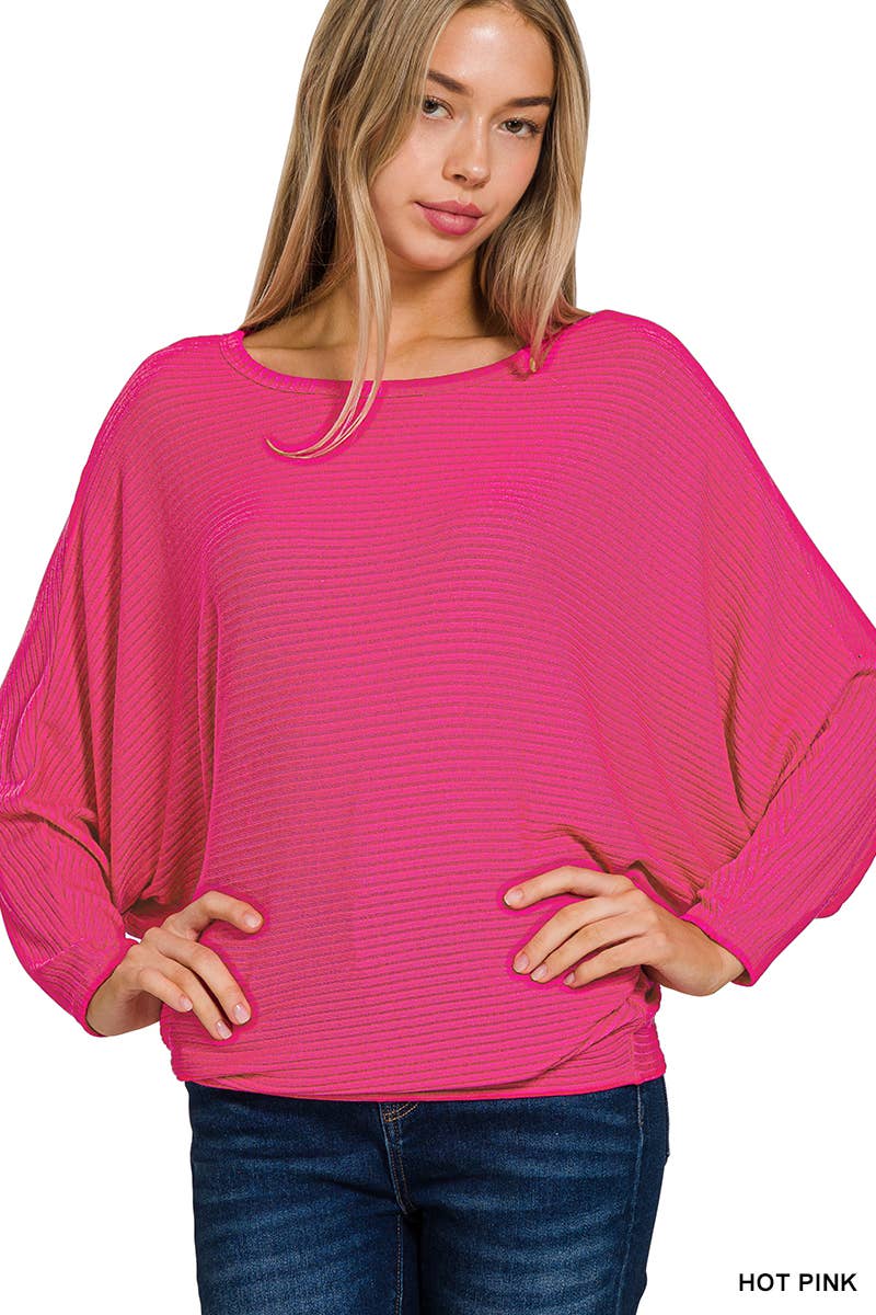 42POPS - Wholesale Knit Sweater - Women's - `.Ribbed Batwing Long Sleeve Boat Neck Sweater23
