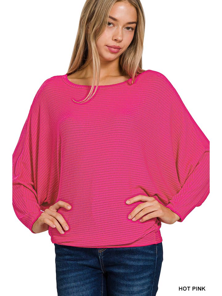 42POPS - Wholesale Knit Sweater - Women's - `.Ribbed Batwing Long Sleeve Boat Neck Sweater23