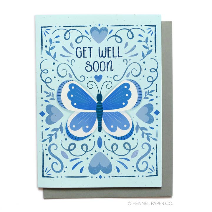 Get Well Soon Butterfly Card for wholesale by Hennel Paper Co.