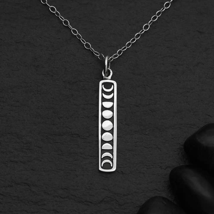 Nina Designs - Wholesale Pendant/Charm Necklace - Sterling Silver or Bronze Vertical Moon Phase Necklace