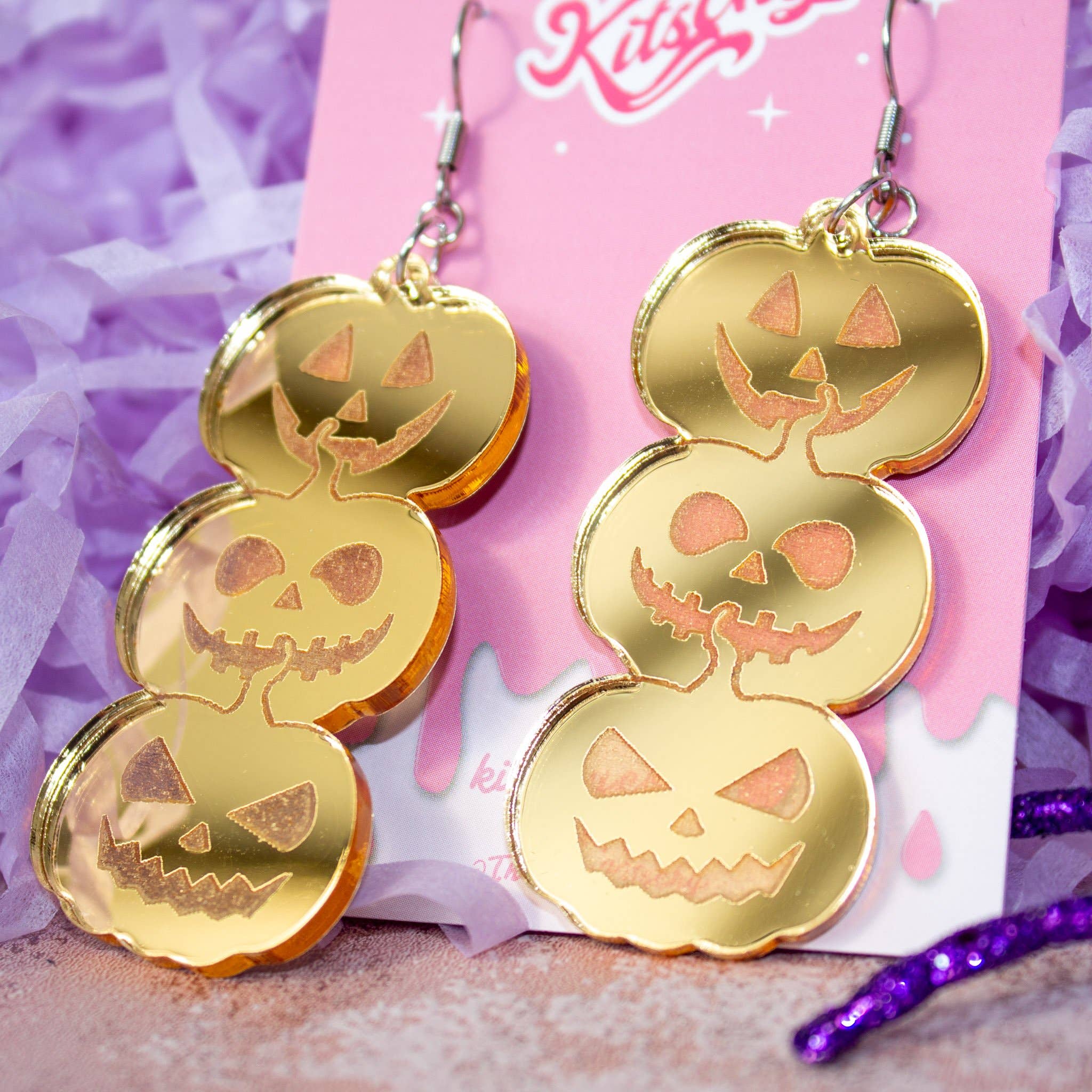 Kitschy - Wholesale Dangle Earrings - Jack O'Lantern Earrings Laser Cut Acrylic0
