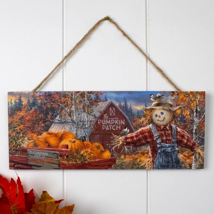 Pumpkin Patch Wooden Sign with Rope Hanger for wholesale by Glow Decor
