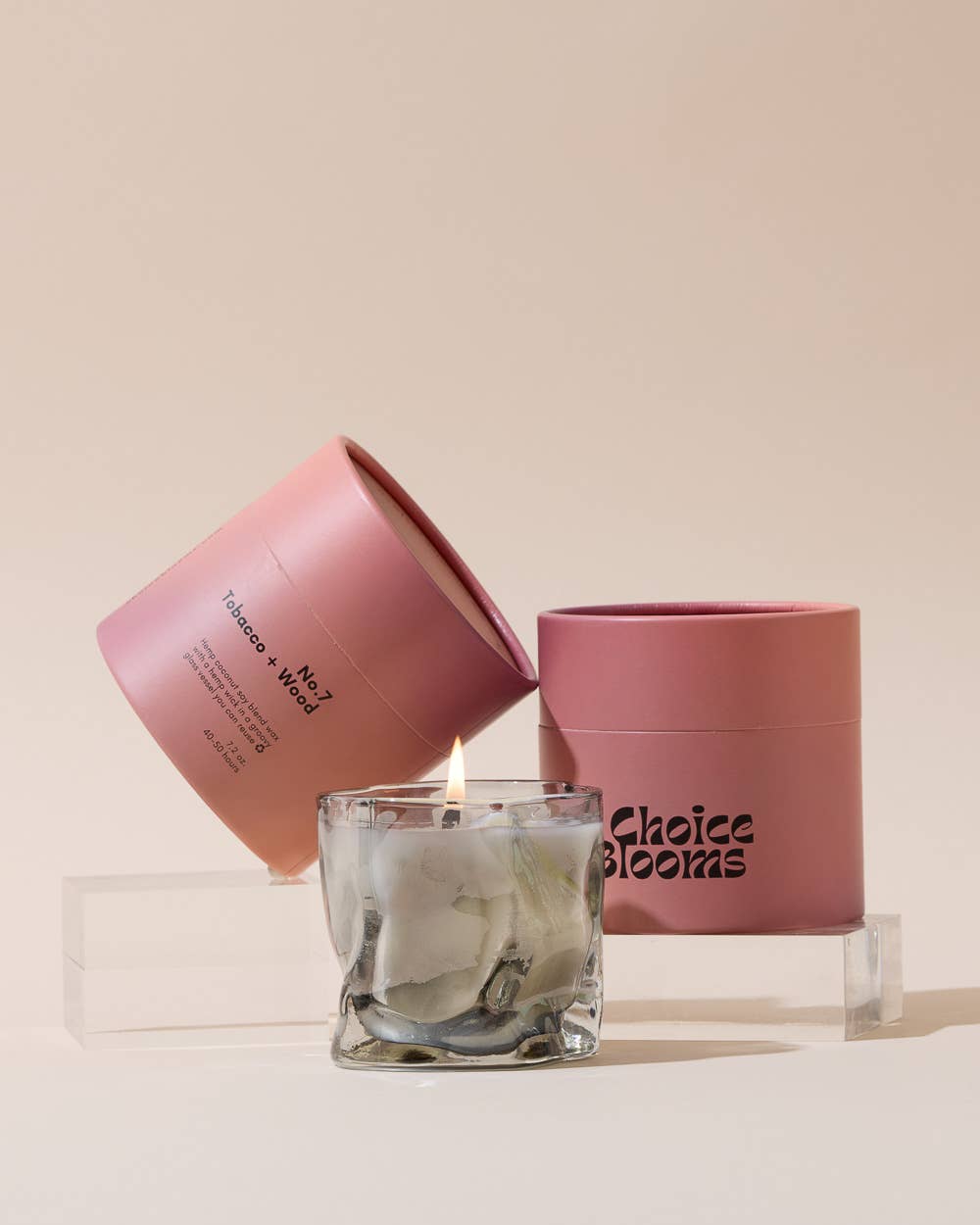 Choice Blooms - Vente Bougie en bocal - Bougie No. 7 Tabac + Bois de 7,2 oz en verre gris translucide2