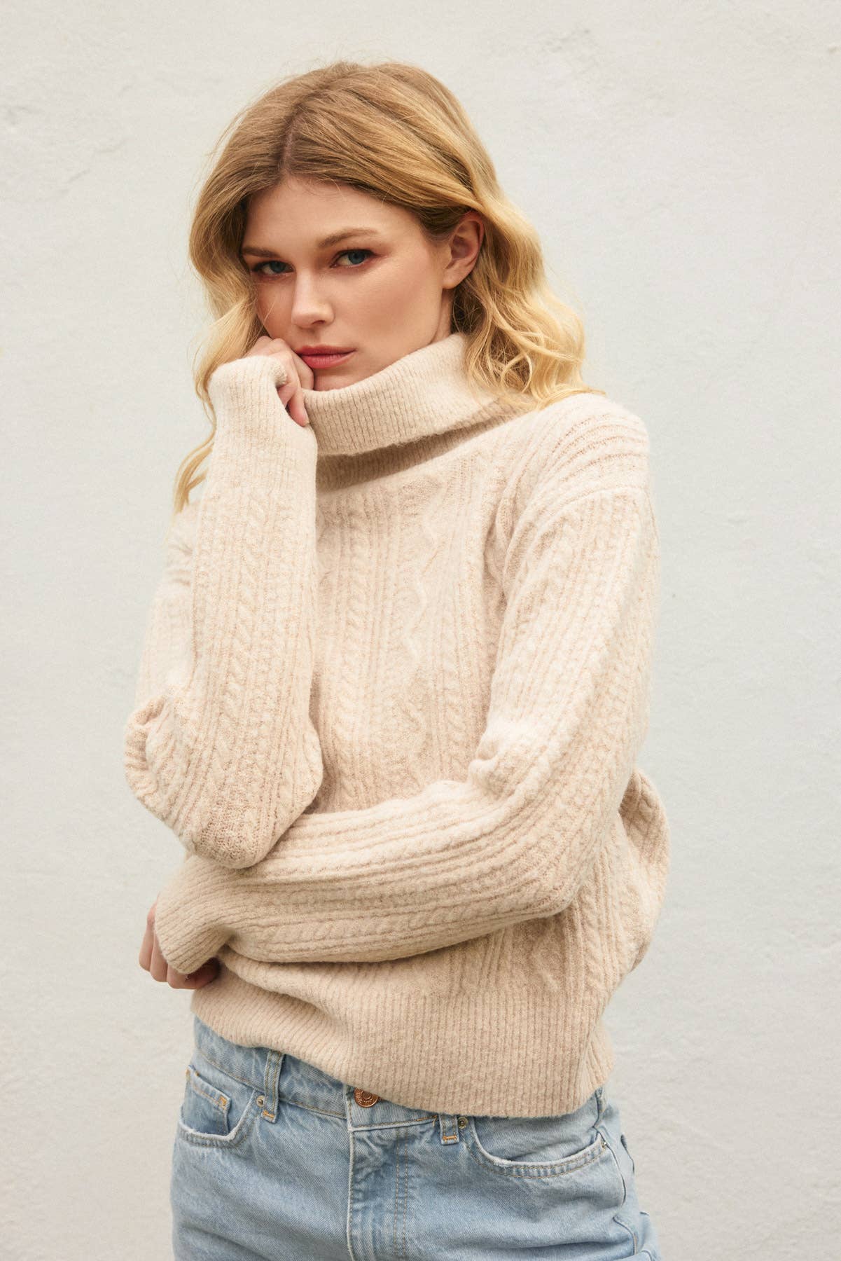 Dress Forum - Wholesale Knit Sweater - Women's - Fluffy Cable Detail Turtle Neck Sweater16