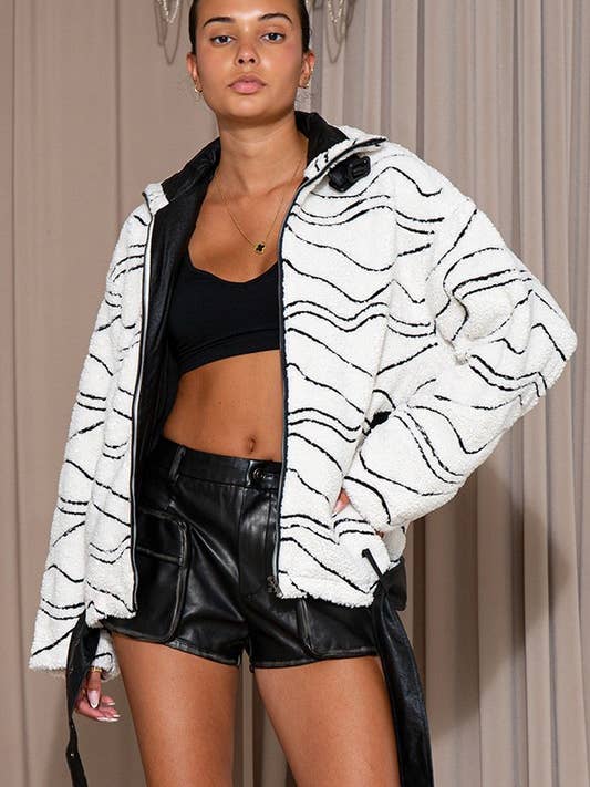 Oversized Patterned Sherpa Fleece Jacket for wholesale by Rehab Lab