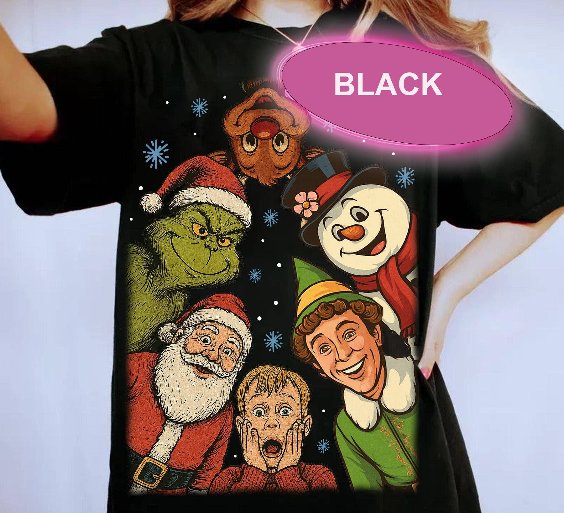 Glaime - Wholesale T-shirt met print - Dames - Comfort Colors Retro Kerstshirt, Kerstfilm Shirt1