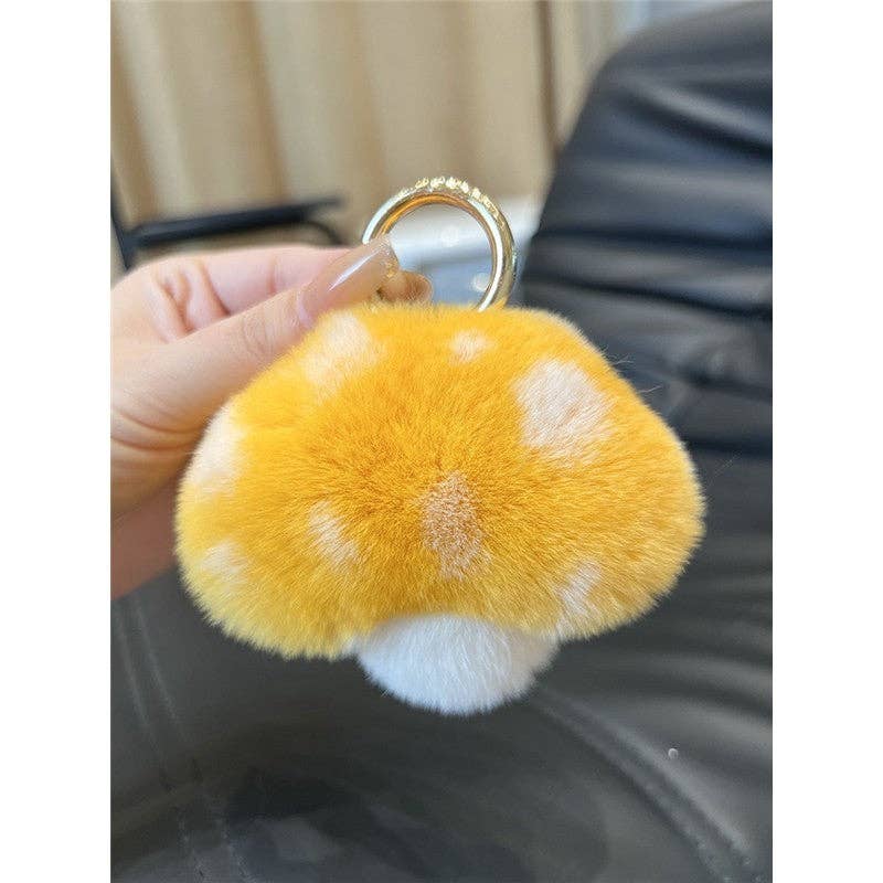 FurDecoration - Wholesale Keychain - Women's - Rex Rabbit Fur Mushroom Keychain - Adorable and Authentic0