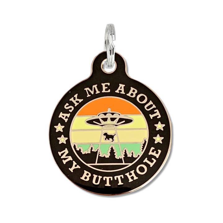 Enamel Dog Tag w/ Scannable Pet ID - Ask About my Butthole for wholesale by Bad Tags