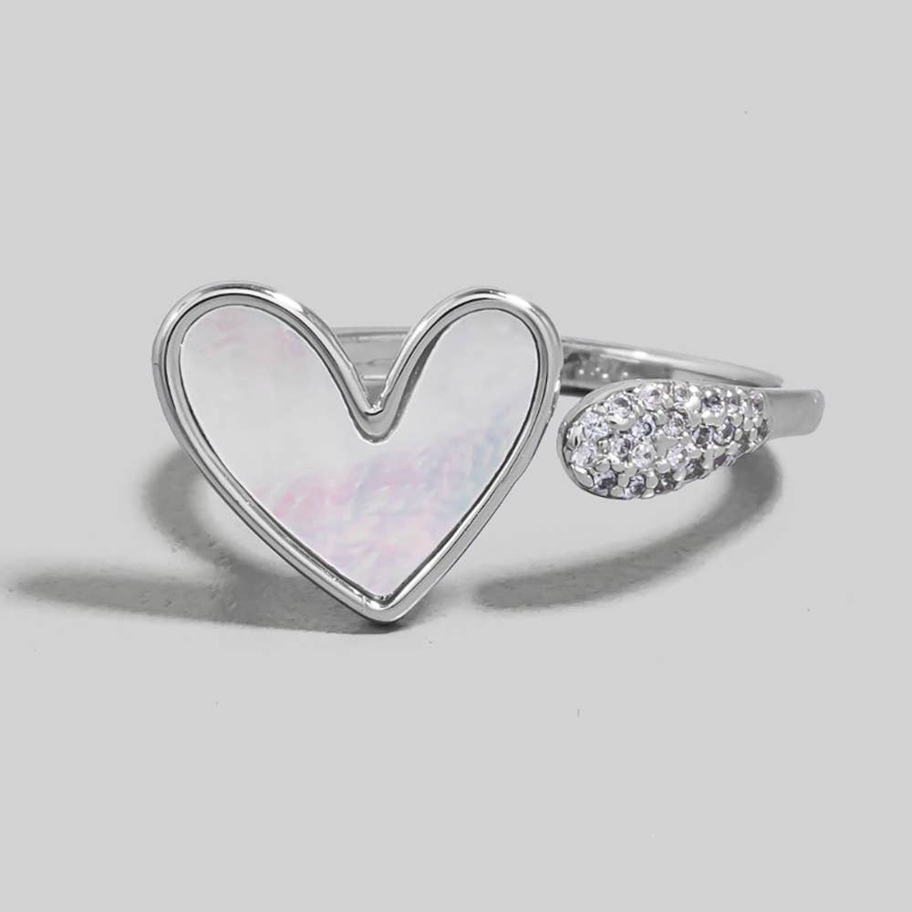 The Looks by Fame Accessories – wholesale Band/Stackad Ring – Guldpläterad Cz och Pärlemorhjärta Öppen Bandring4