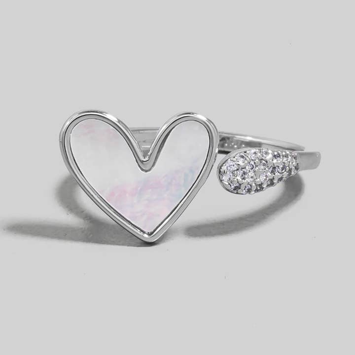 The Looks by Fame Accessories – wholesale Band/Stackad Ring – Guldpläterad Cz och Pärlemorhjärta Öppen Bandring4