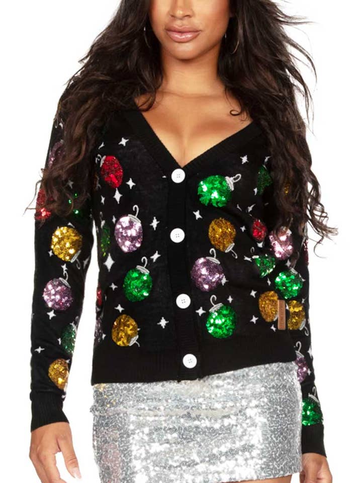 Sequin Ornaments Cardigan - Women's Cute Christmas Sweater for wholesale by Tipsy Elves