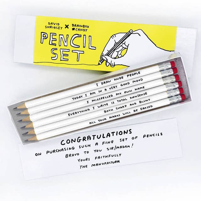 Lápiz Divertido (Set 1) - 6 Lápices (En Caja de Regalo) Por David Shrigley para venta al por mayor de London Atelier Byproduct