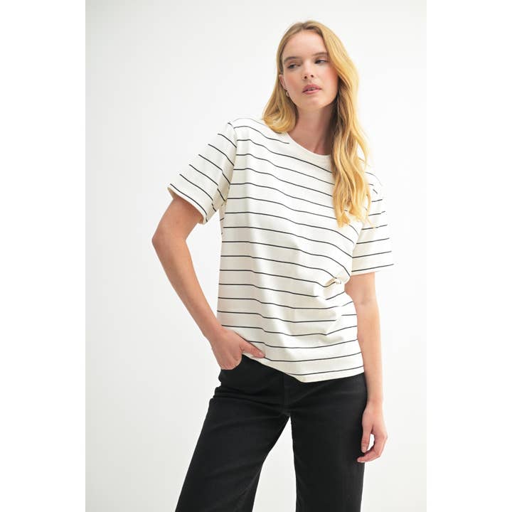 RANDIG RUNDHALSAD KORTÄRMAD STICKAD TOPP för wholesale av FUN2FUN