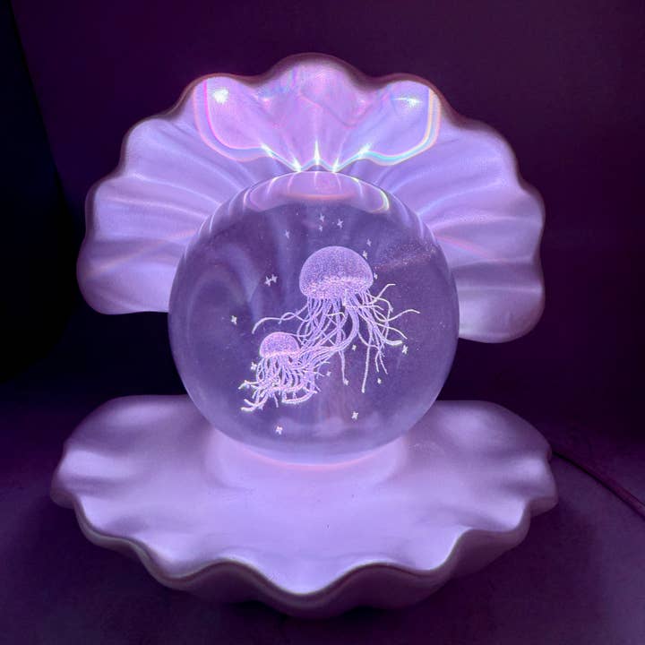 29 Tonight - Wholesale Decorative Tabletop Object - Light Changing Seashell Etched Glass Lamp-Jellyfish