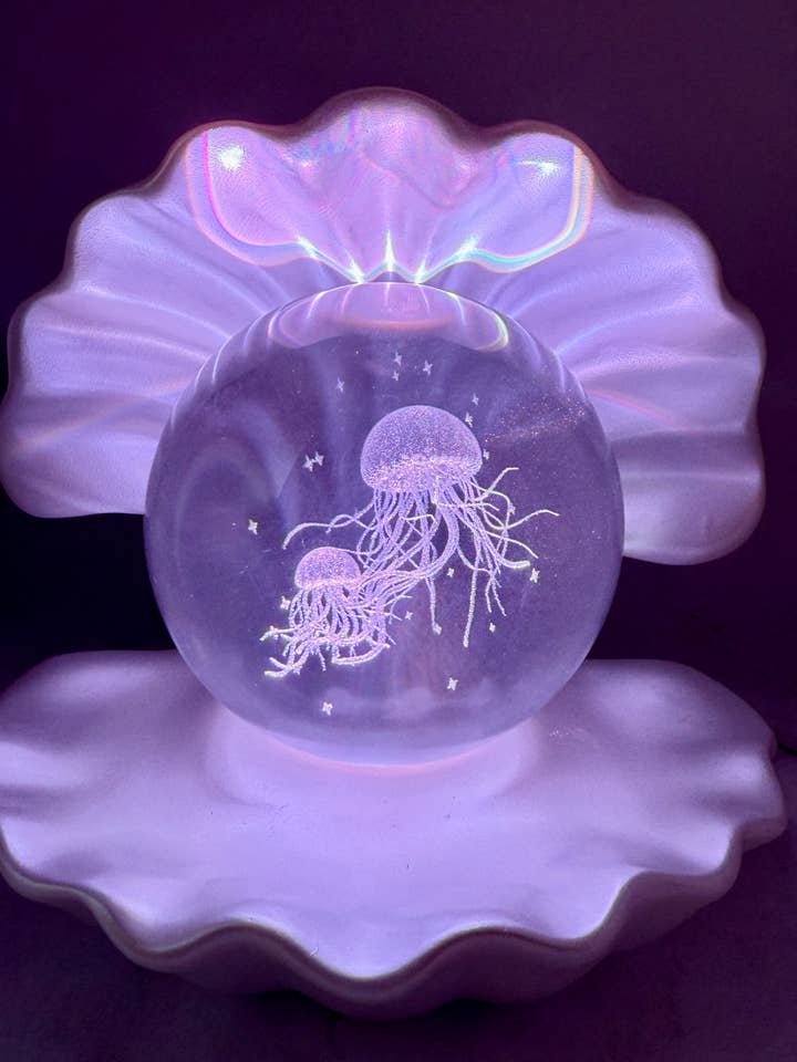 Light Changing Seashell Etched Glass Lamp-Jellyfish for wholesale by 29 Tonight