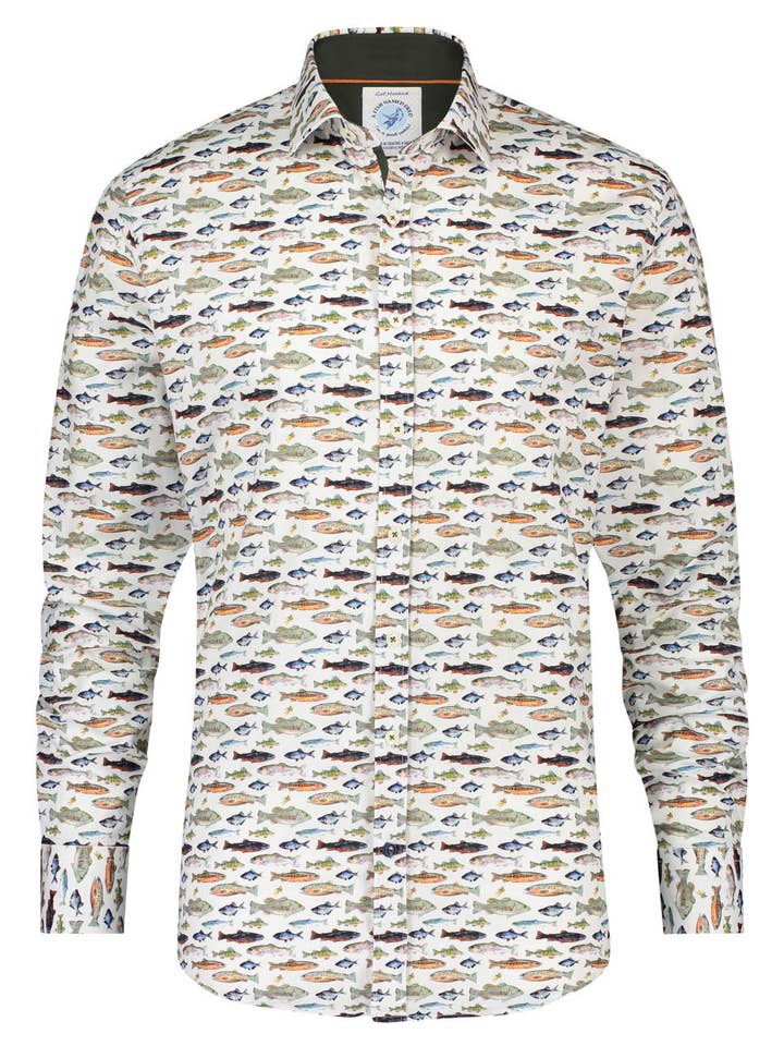 Chemise Small Fishes verte F Classics pour la vente par A fish named Fred