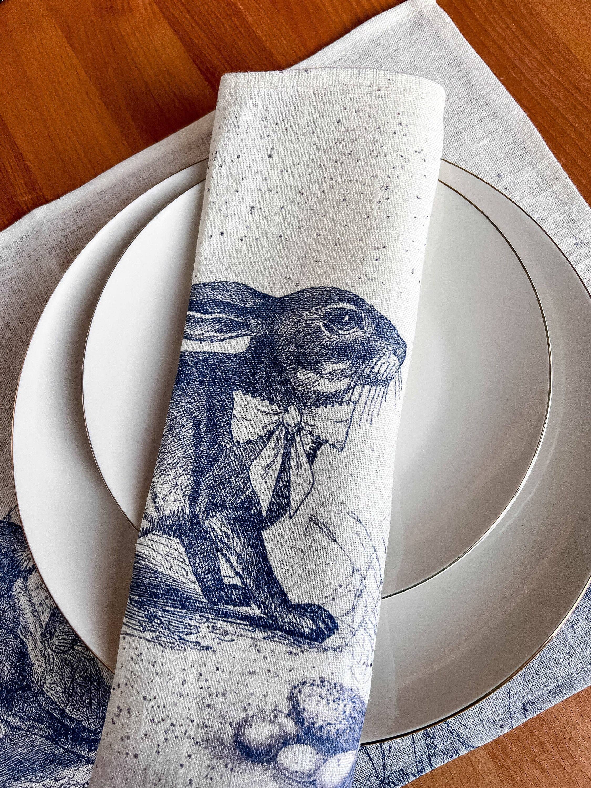 Suisse Maison de Lin - Vente Serviettes de table en tissu - Serviettes en lin naturel faites à la main avec motif de lapin2