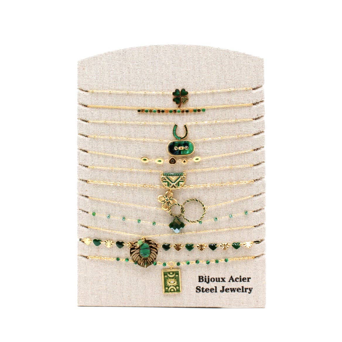 Reference Mode - Wholesale Jewelry Set - Pack of 12 Stainless Steel Necklaces - Green0