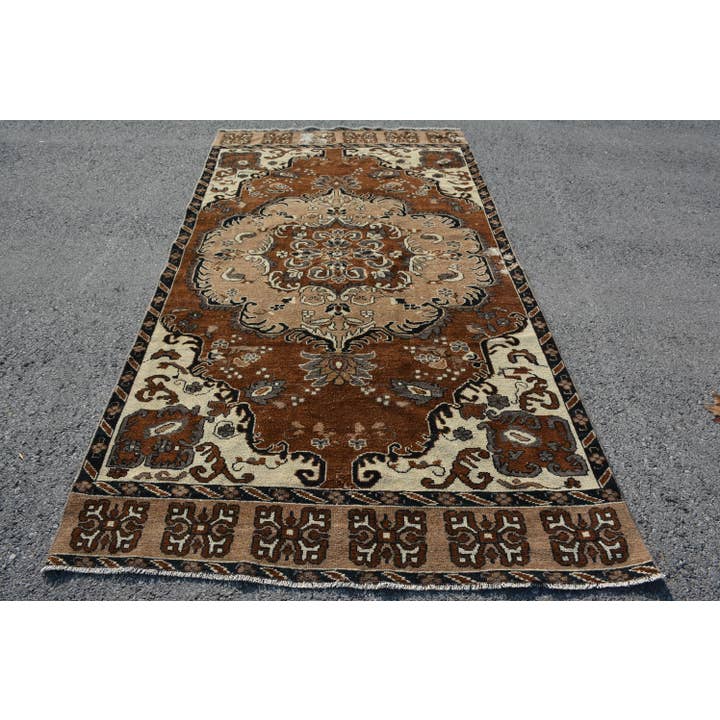 Classic Damask Wool Rug - Brown & Beige Handmade Design for wholesale by The Loom Wholesale
