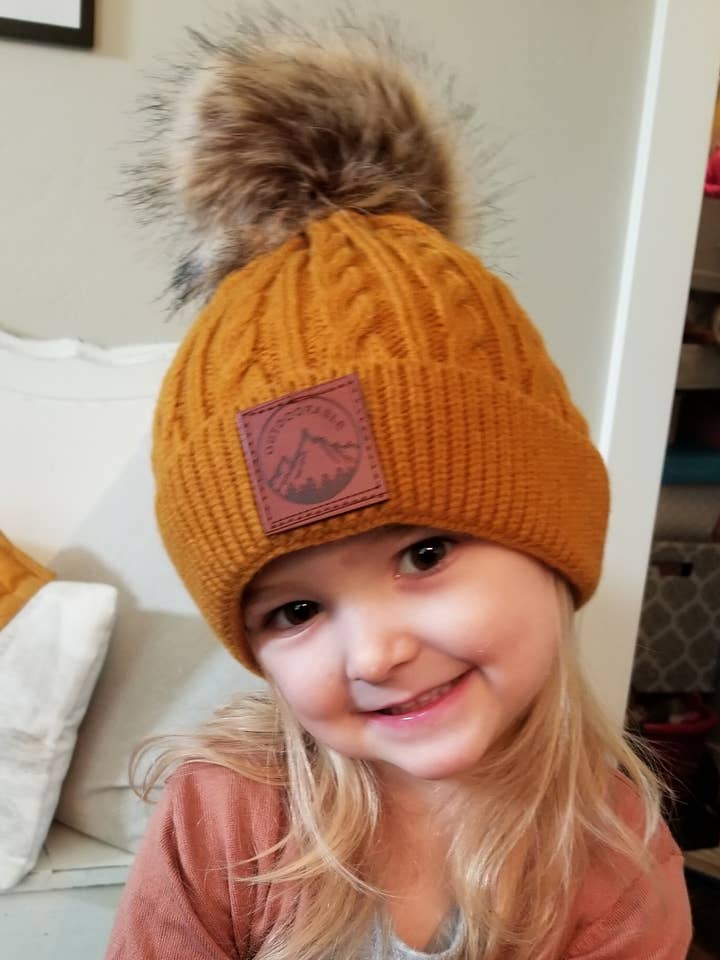 Child Outdoorable Mustard Pom Pom Beanie for wholesale by Outdoorable Apparel