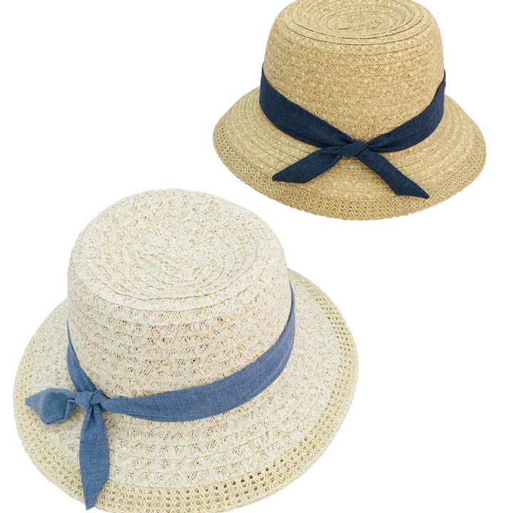 C11D1 - HH2837 - Halmhat med Blå Trim for engroshandel hos Boca Tennis & Golf Bags