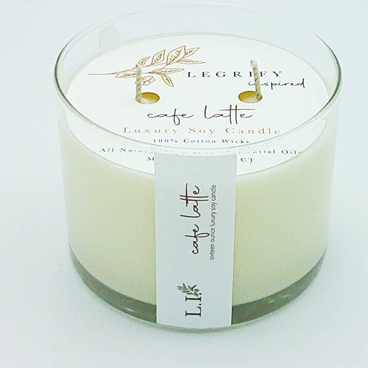 Cafe Latte Classic Glass 2 Wick Soy Candle for wholesale by Legrify Inspired Luxury Candles & Home Fragrance