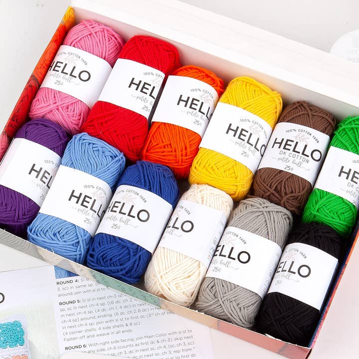 Creative World of Crafts - Wholesale Yarn - Hello 100% Cotton Gift Box Pack of 12 Balls Light DK Weight