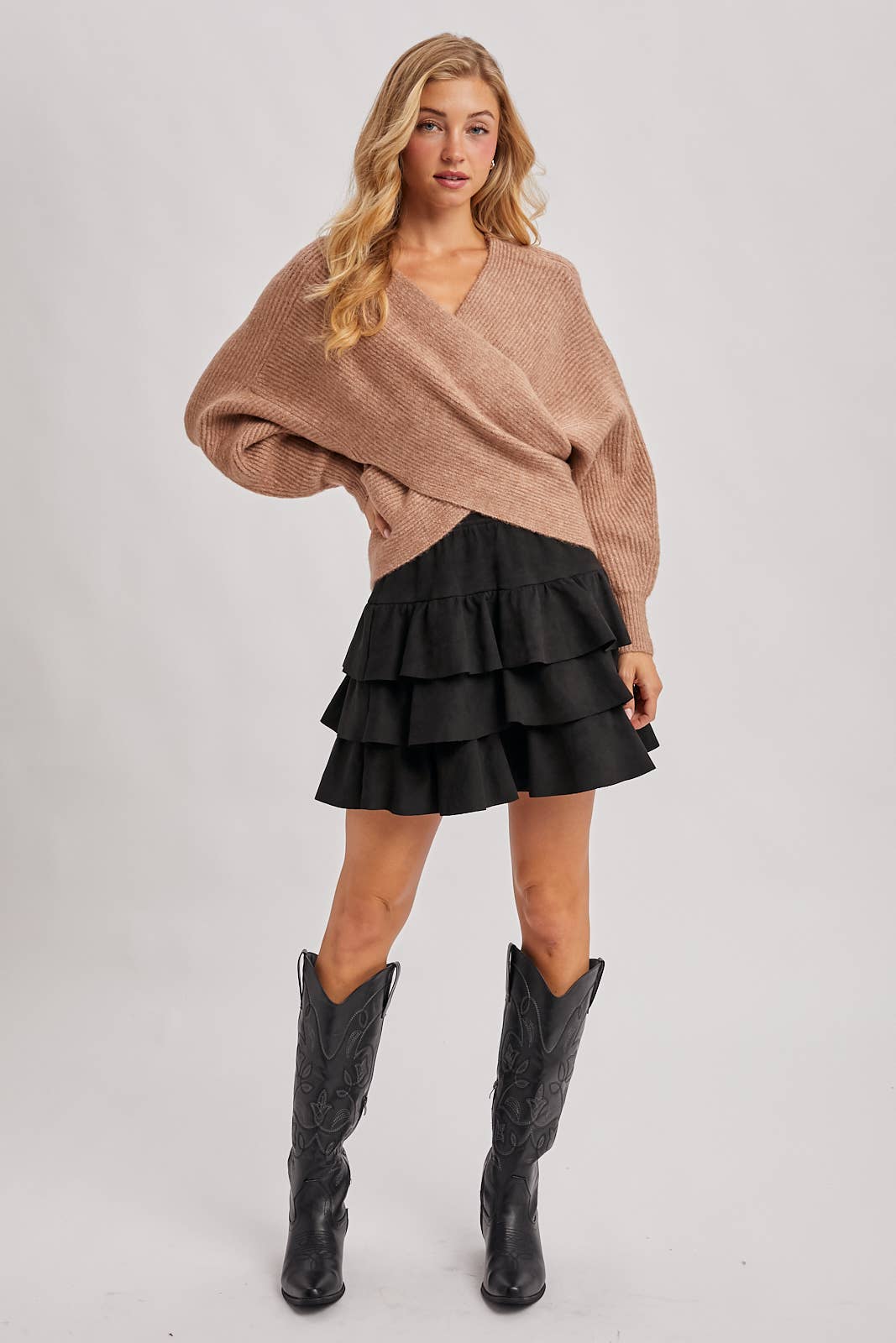 Bluivy – Saia - Mulher por atacado – MINISSAIA DE CINTURA DE PAPEL COM FOLHOS EM CAMADAS DE CAMURÇA FALSA11