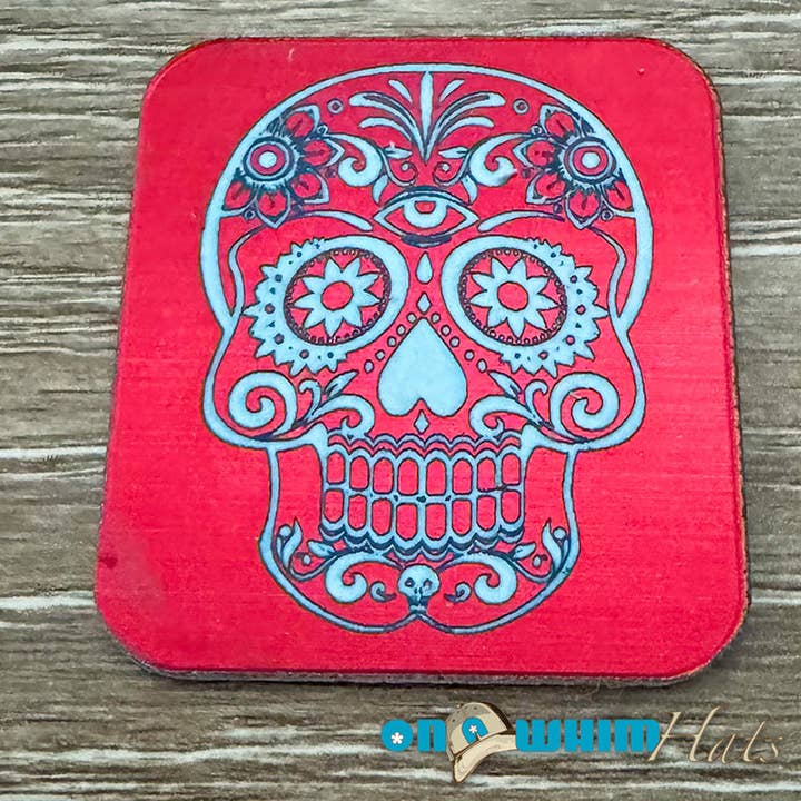 On a Whim Hats - Wholesale Patch - Candy Skull Acrylic Iron-On Patch - Red