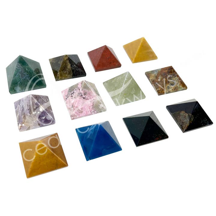 Oceanic Linkways Inc - Wholesale Spiritual Stone/Crystal - (SET OF 12)PYRAMID - MIXED STONES (SET OF 12) 1-1.25"
