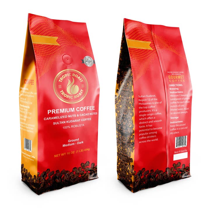 Sultan Kudarat Coffee 100% Robusta Medium-Dark, Ground, Net WT 16 OZ (1LB) for wholesale by Tropic Roast