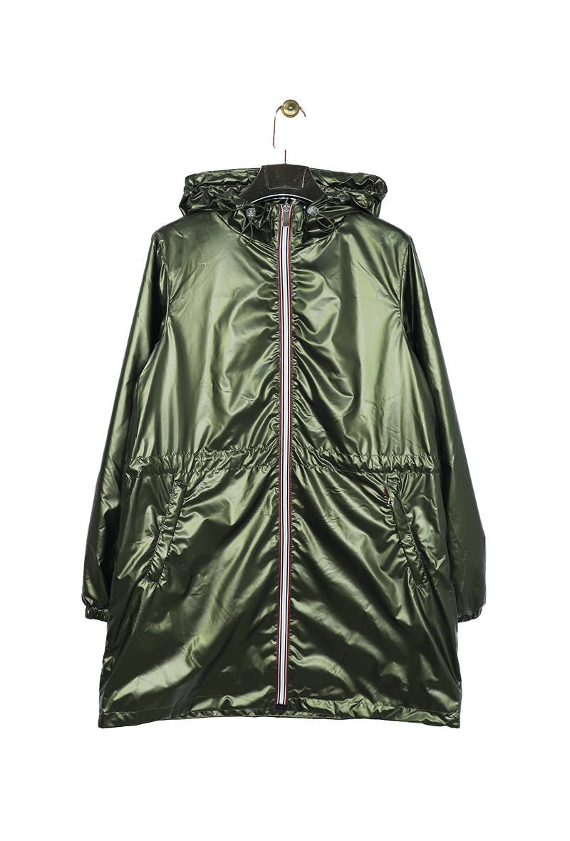 Attrait Paris - Venta al por mayor Cortavientos - Mujer - Cortavientos largo metálico con capucha y cremallera de colores Tallas grandes19