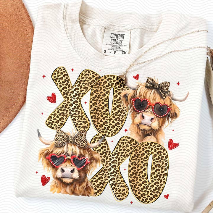 Leopard Checkered Valentines Day Highland Cow Shirt for wholesale by Teedico